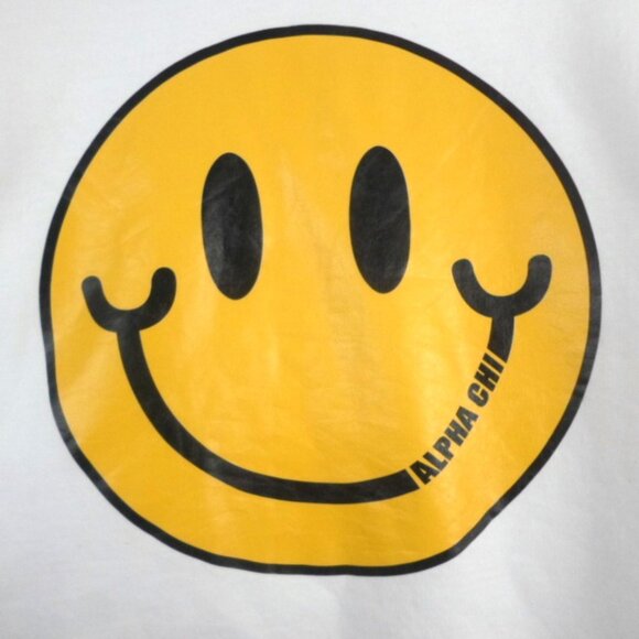 Gildan Alpha Chi Omega Yellow Smiley Face White Sweatshirt - Picture 2 of 5